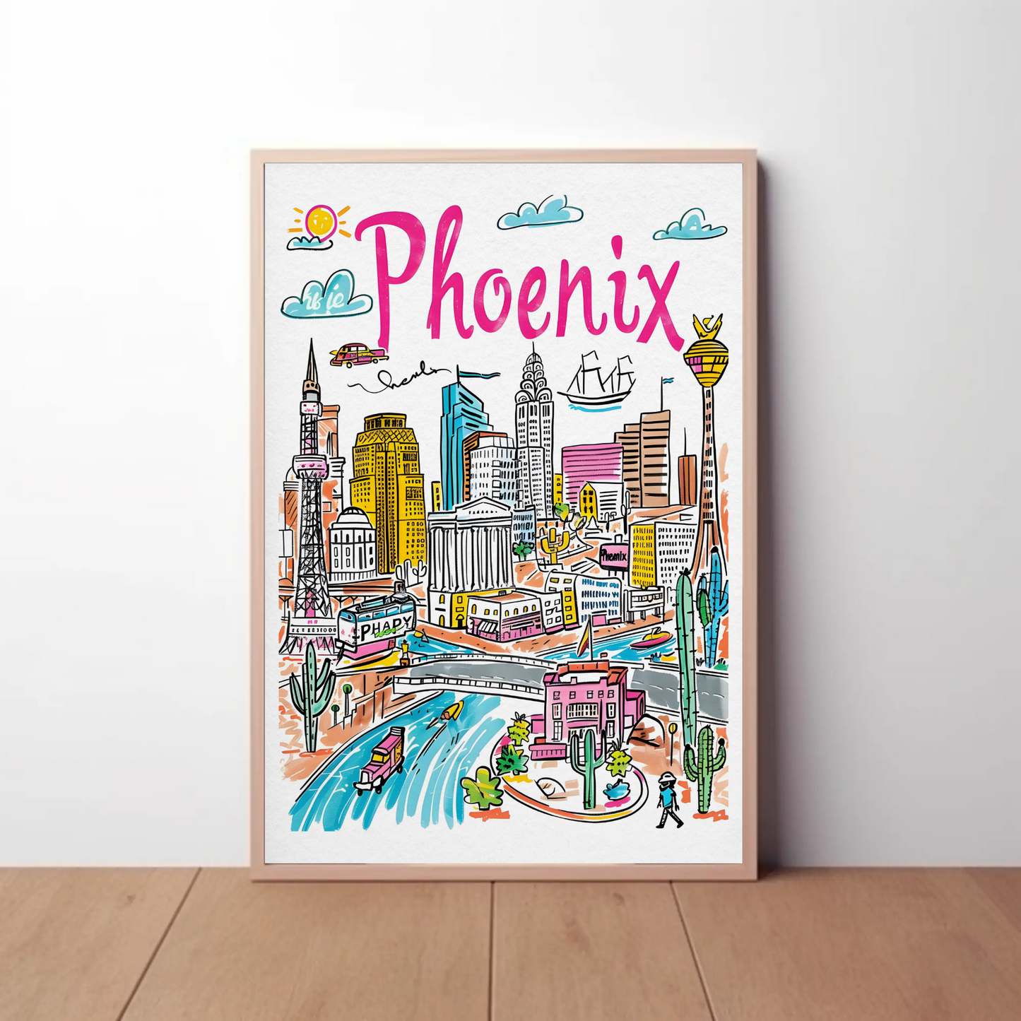 Phoenix Arizona Desert Urban Scene Travel Poster