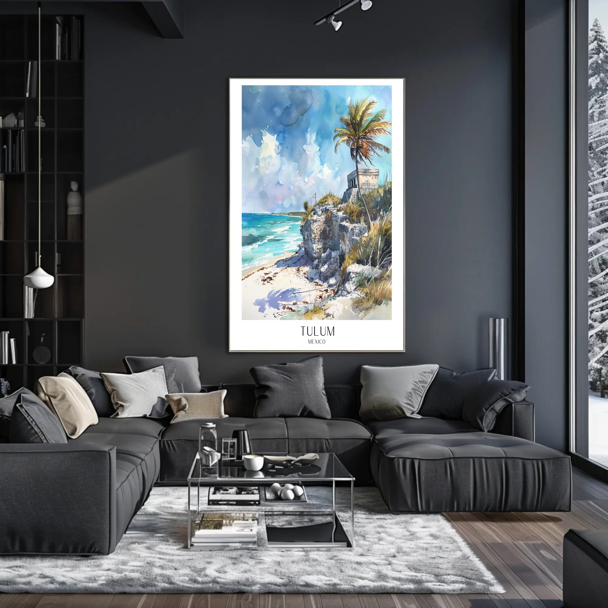 Tulum Coastal Ruin Watercolor Travel Poster PosterGoat