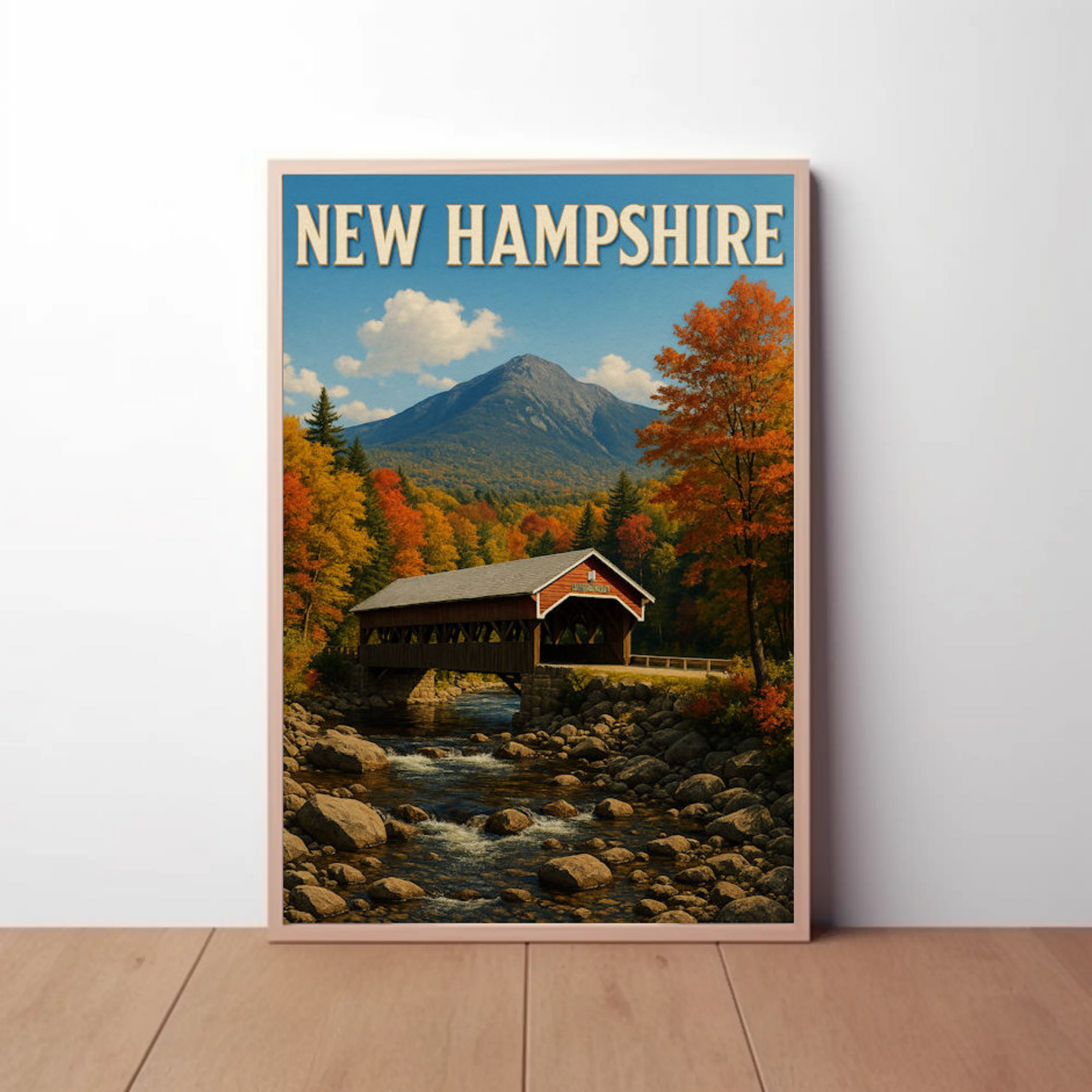 New Hampshire Covered Bridge Autumn Foliage Scenic Travel Poster Travel Poster