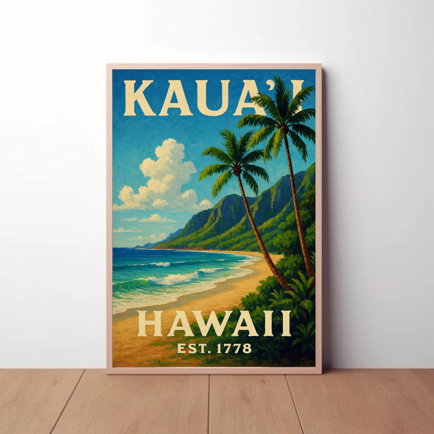 Kauai Hawaii Beach Palm Trees Ocean Sunset Poster Poster