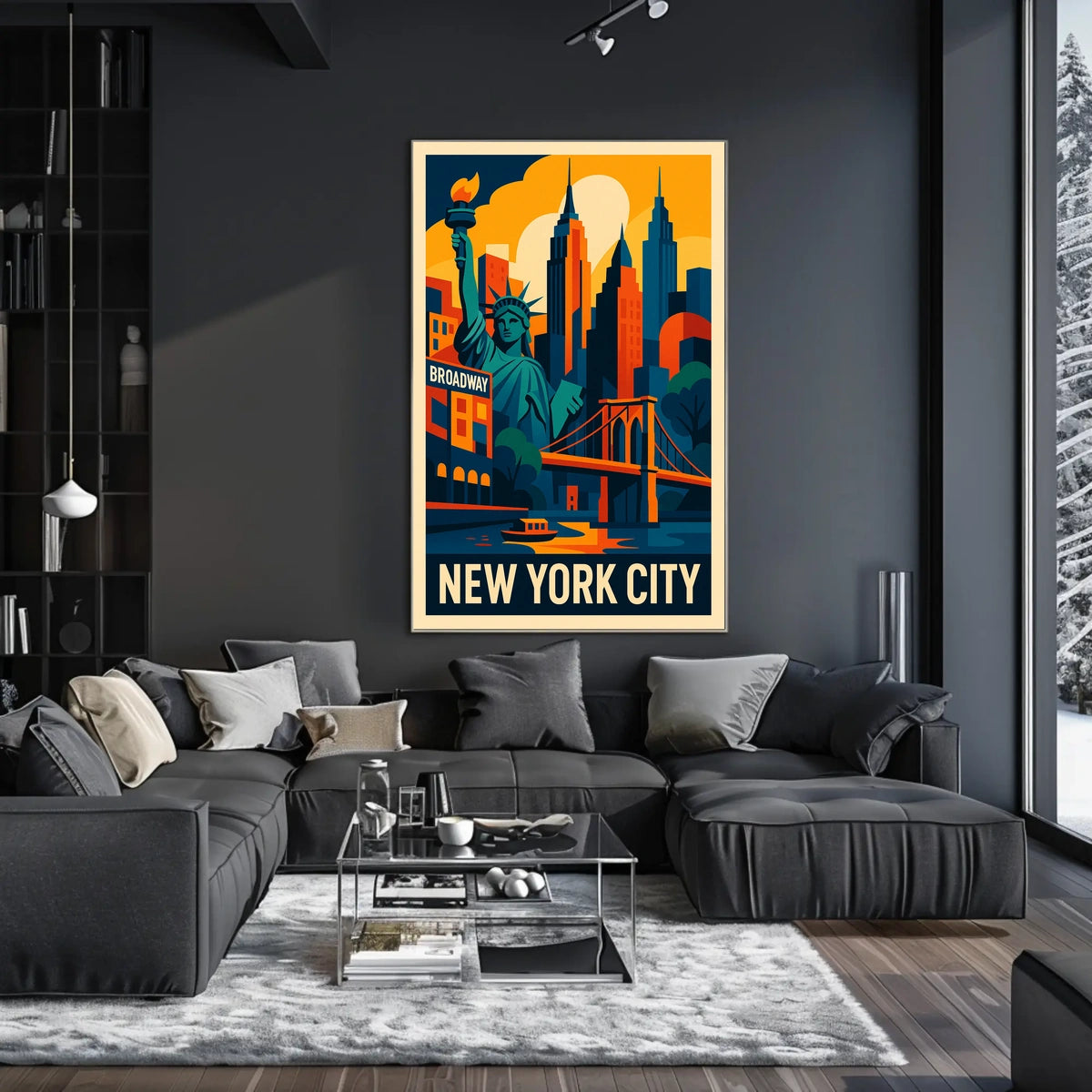 New York City Landmarks Vibrant Poster Modern Wall Art