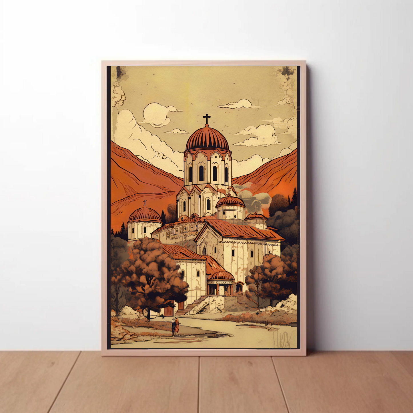Orthodox Monastery Valley View In Fall Travel Poster