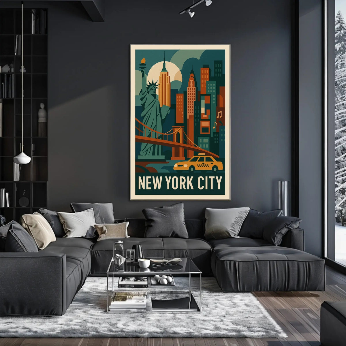 New York City Neon Skyline Cityscape Poster Retro Wall Art