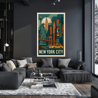 New York City Neon Skyline Cityscape Poster Retro Wall Art