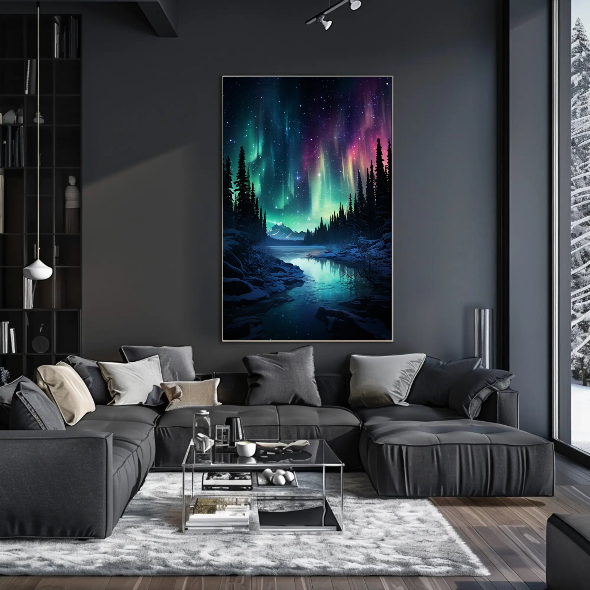 Aurora Borealis Over A Winter Landscape Poster