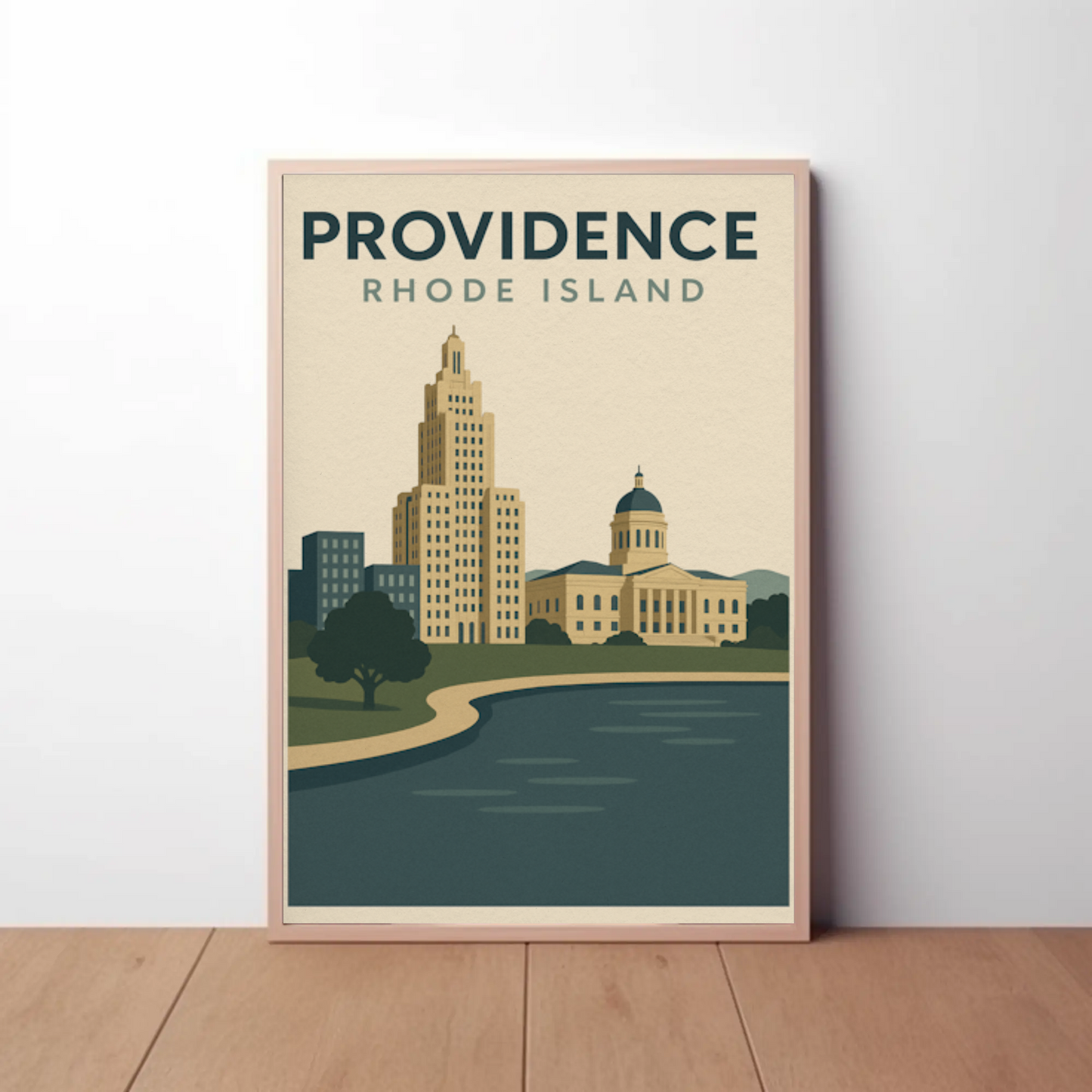 Providence Rhode Island Vintage Skyline Travel Poster