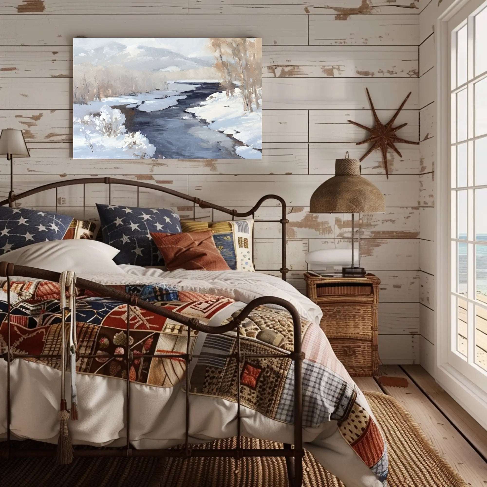 Winter River Landscape Poster