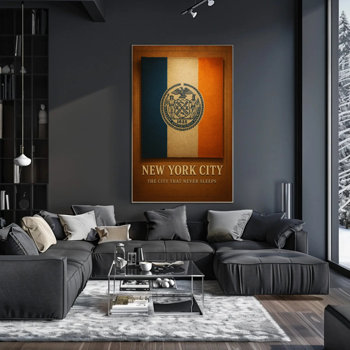 New York City Poster Modern Night Skyline Wall Art