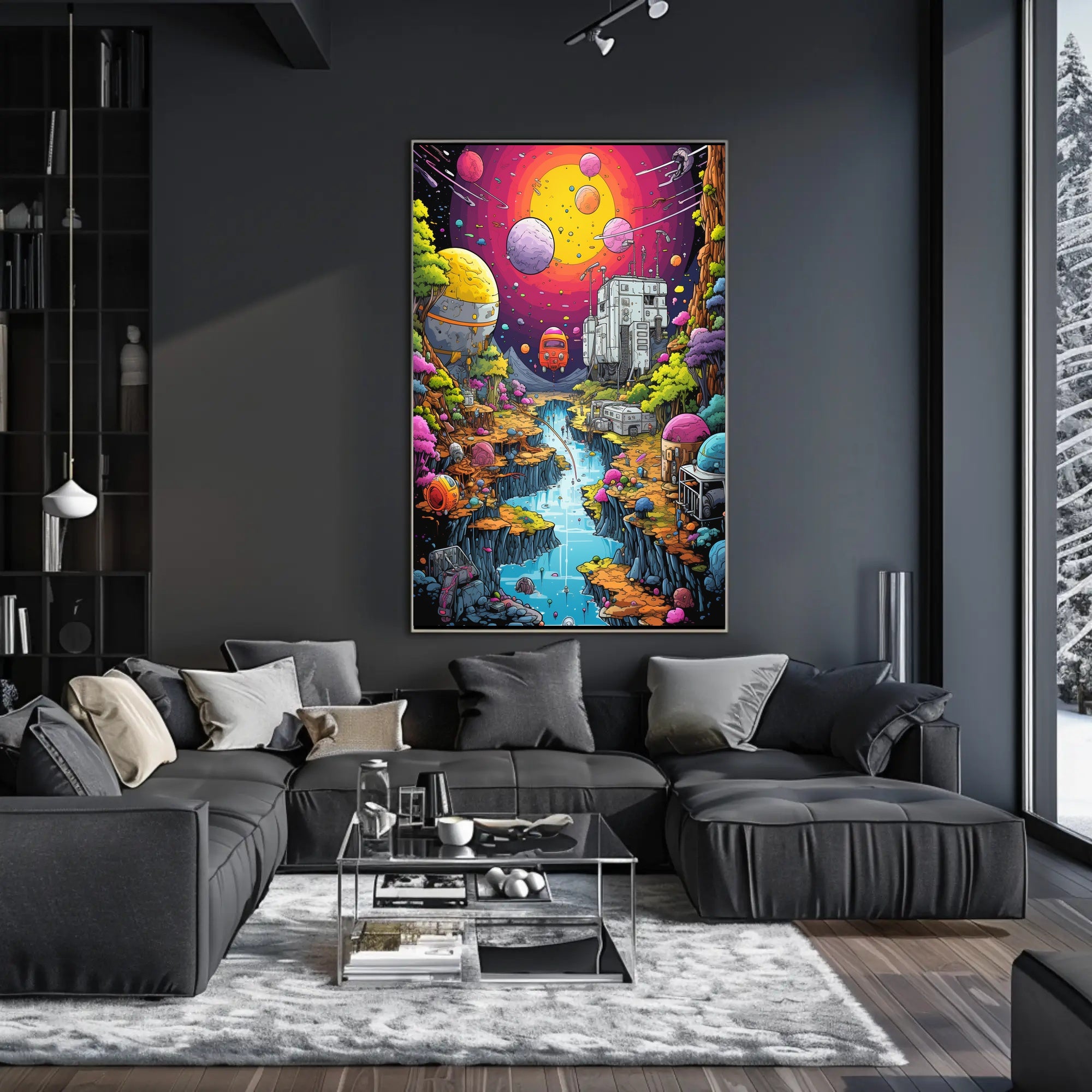 Futuristic Alien Landscape in Vibrant Colors Sci-Fi Poster