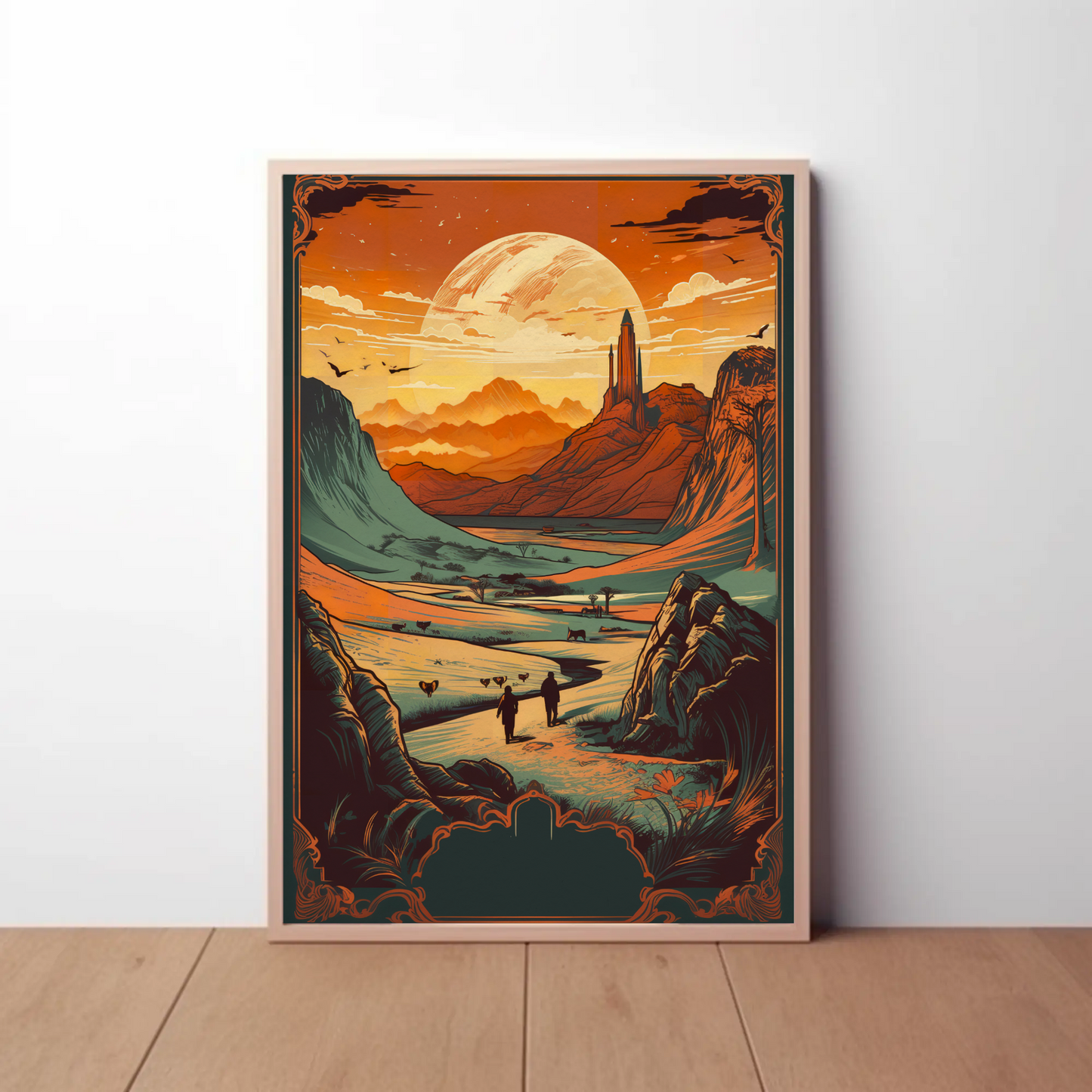 Sunset Over Distant Spires Fantasy Valley Travel Poster