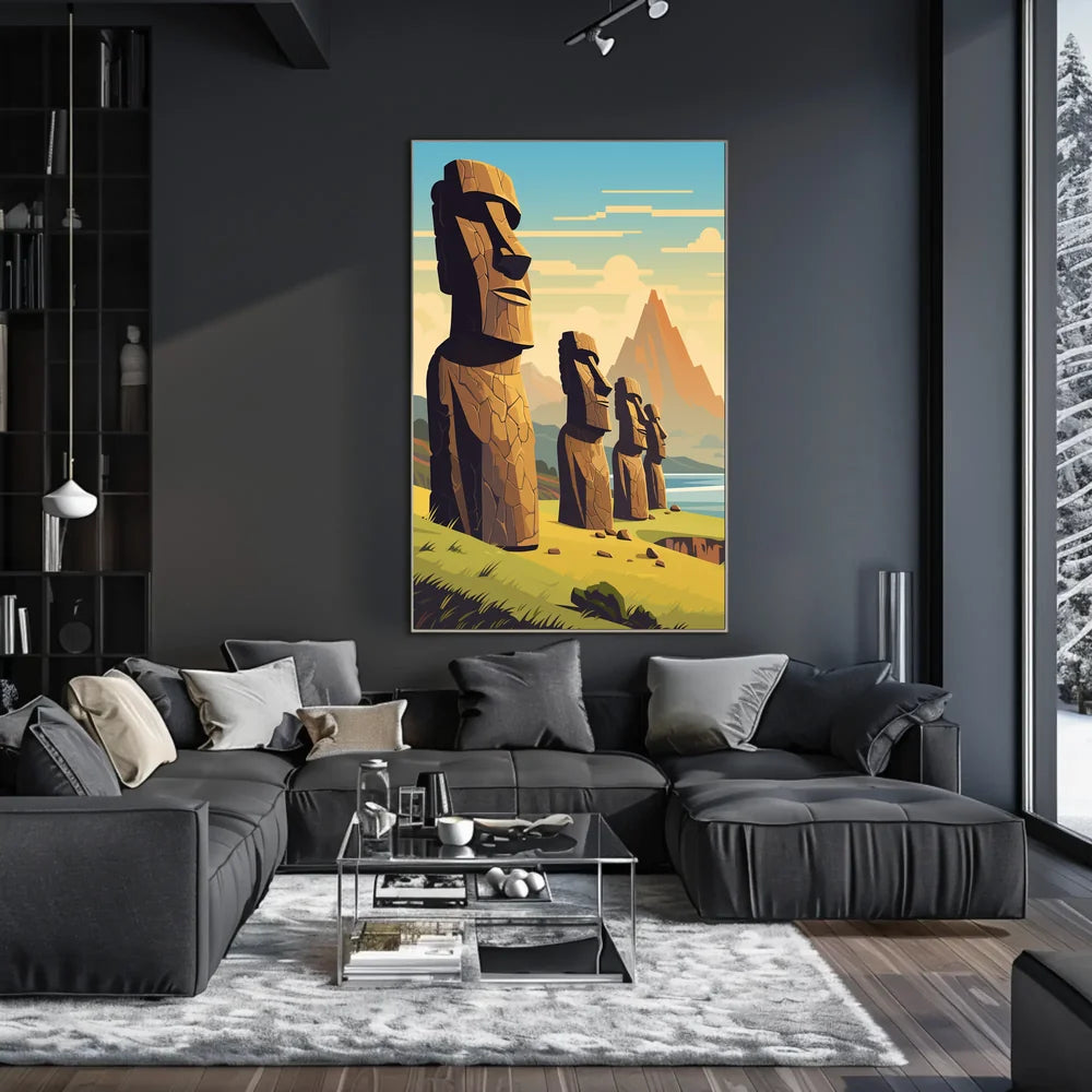 Easter Island Moai Statues Modern Art Poster