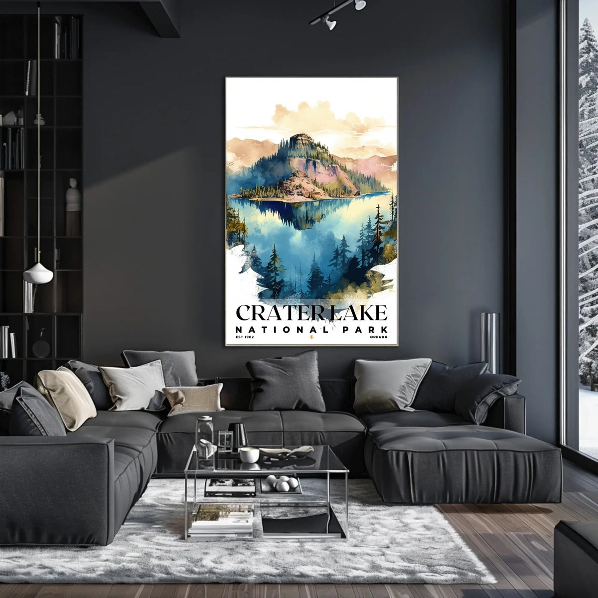 Crater Lake Watercolor Wall Art Poster