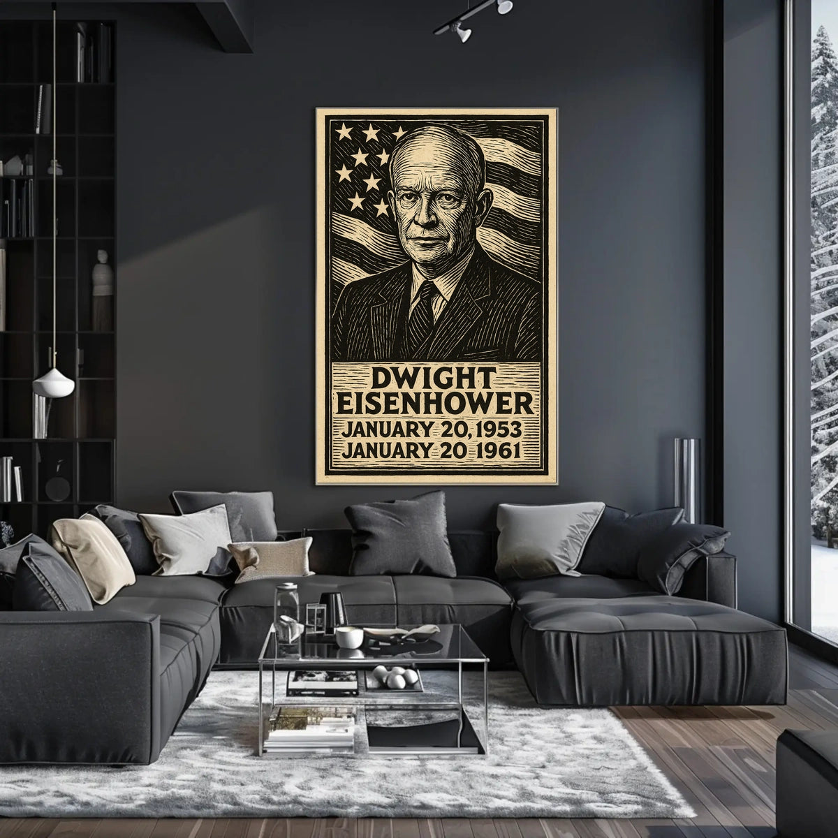 Eisenhower Patriotic Woodcut Vintage Poster