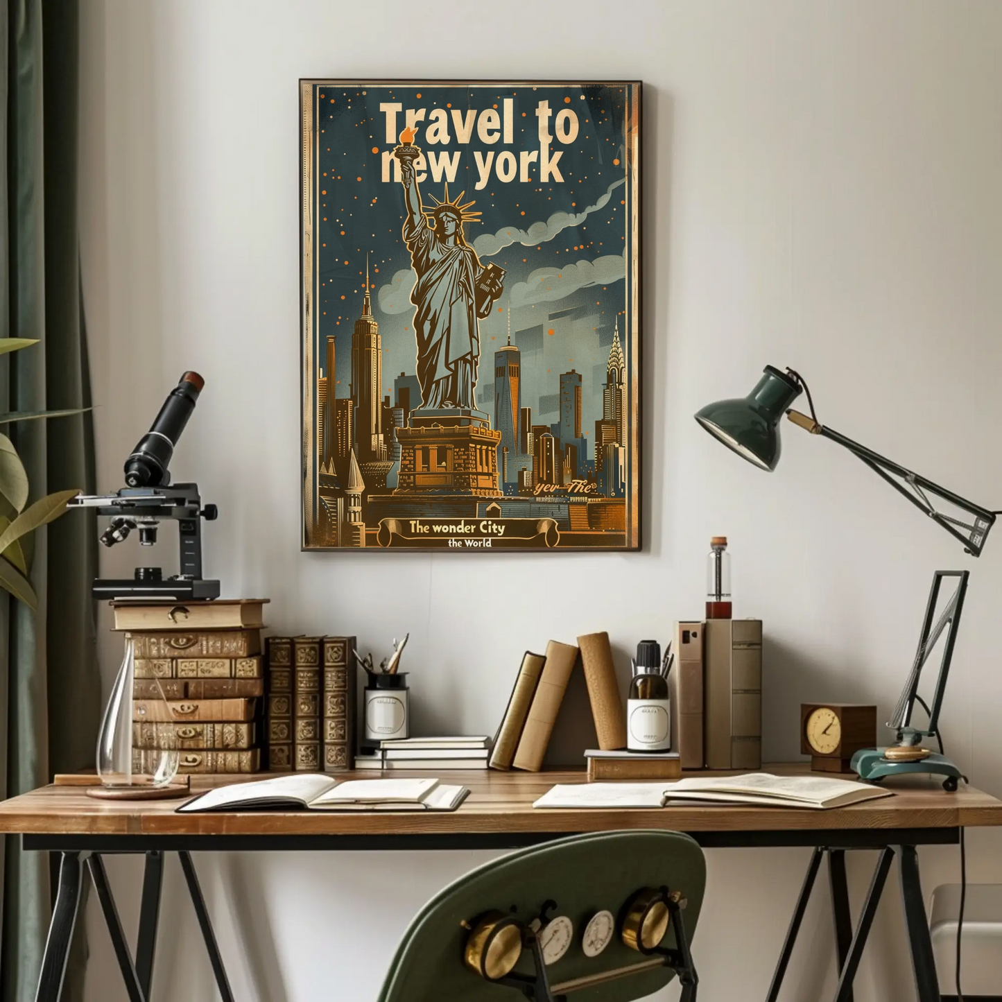 Travel to New York Statue of Liberty Vintage Poster