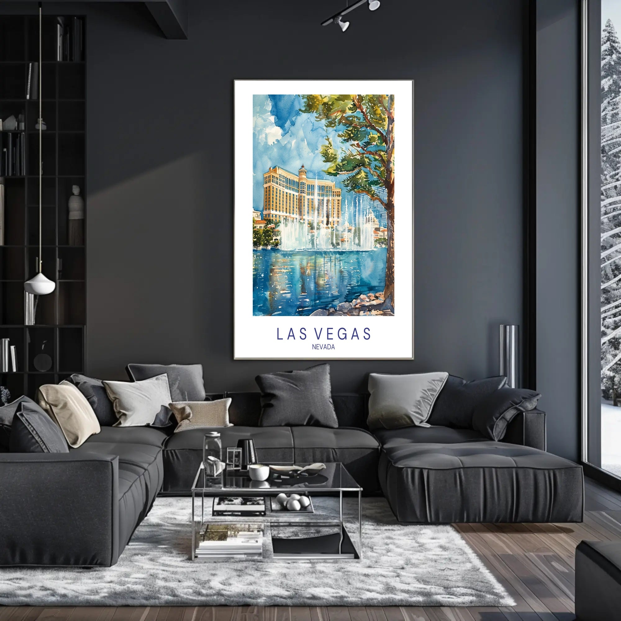 Vibrant Bellagio Watercolor Art: Las Vegas Travel Poster PosterGoat