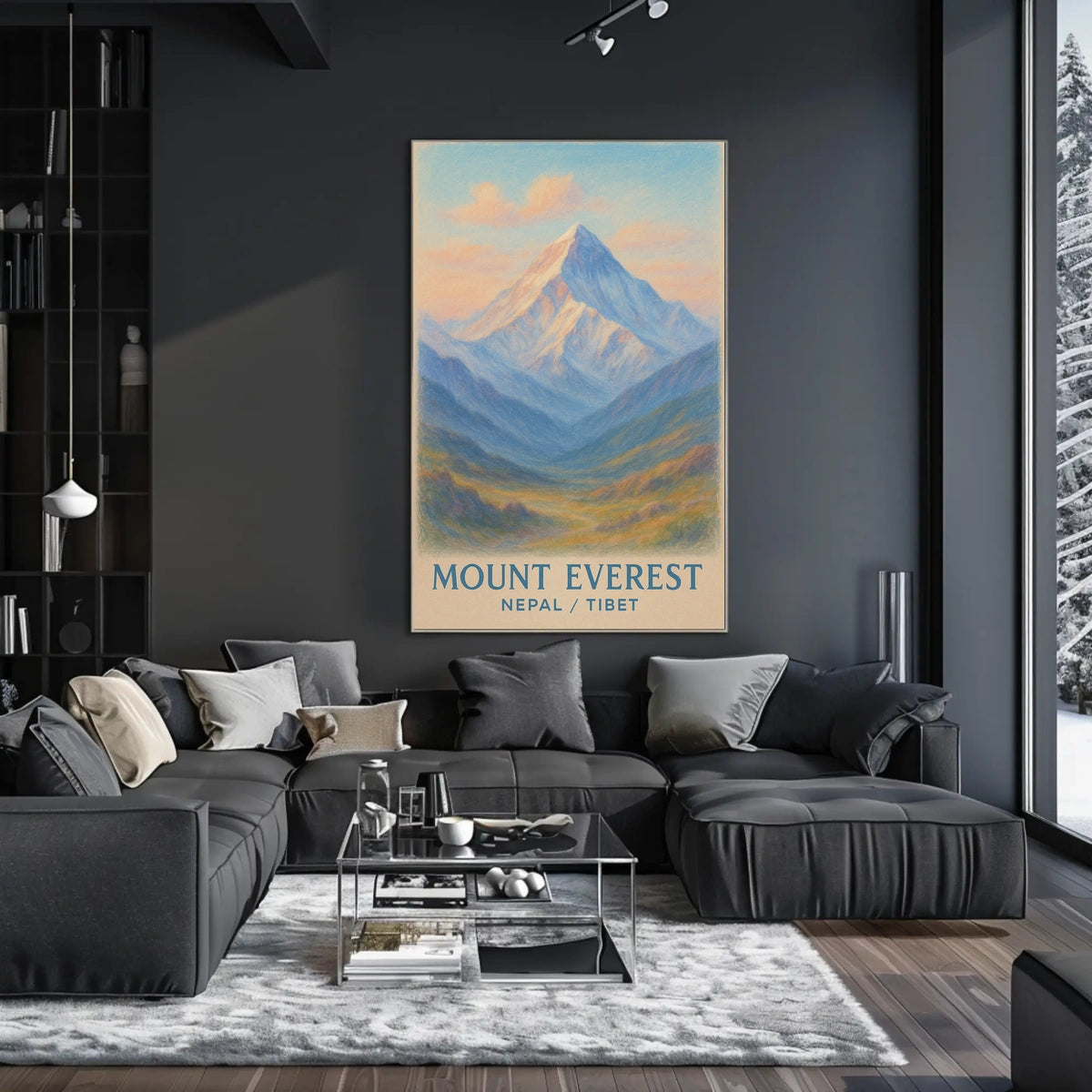 Mount Everest Vintage Illustration Serene Travel Pastel Himalayan Snowcapped Majesty Adventure Lovers Poster