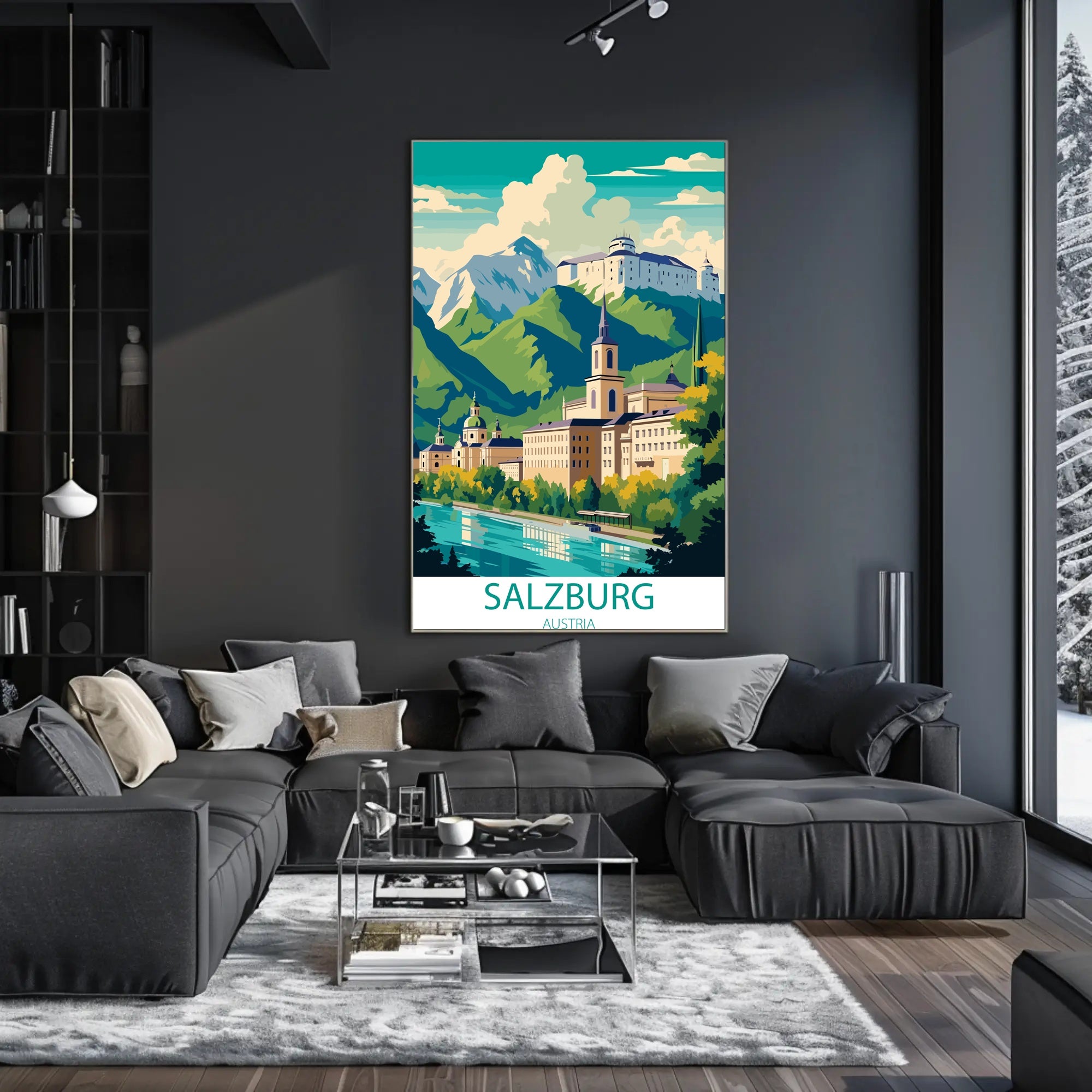 Salzburg Cityscape with Vibrant Artistic Interpretation Travel Poster