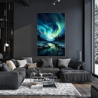 Aurora Borealis Over Snowy Mountains Poster