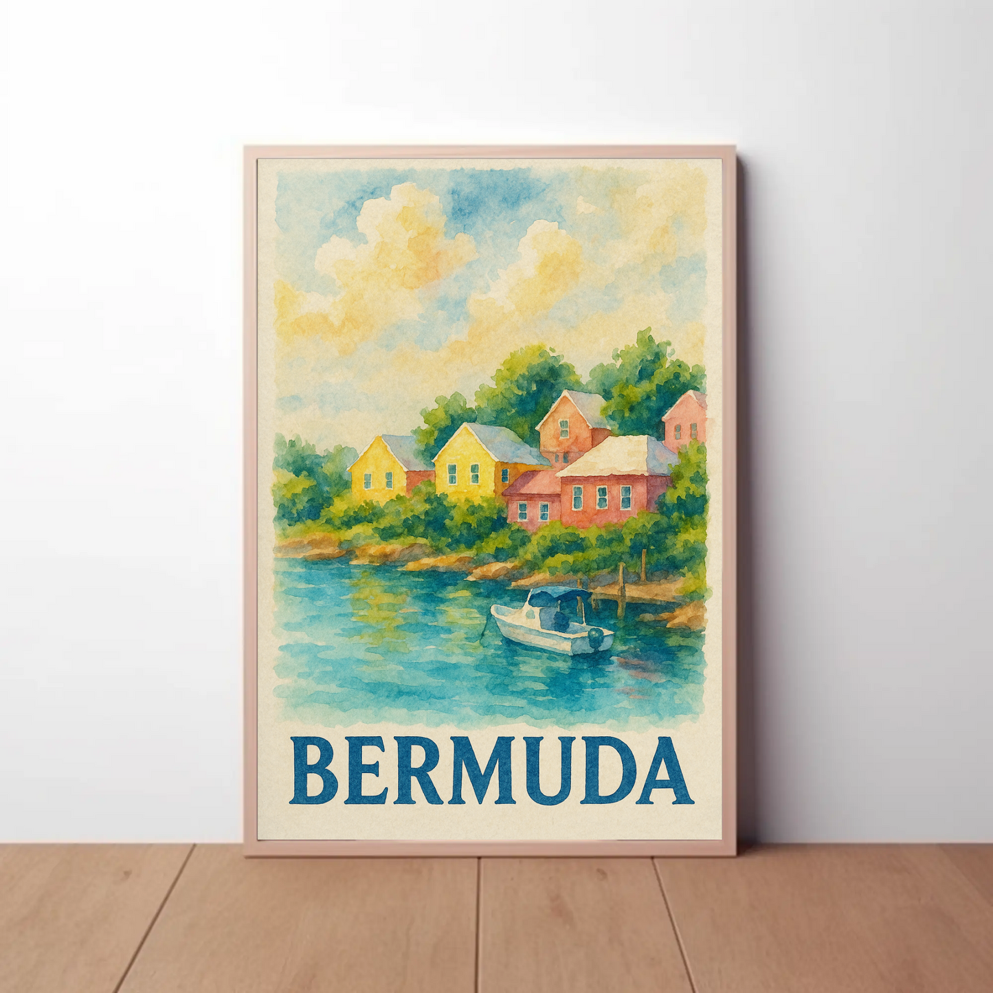Bermuda Coastal Village Travel Poster