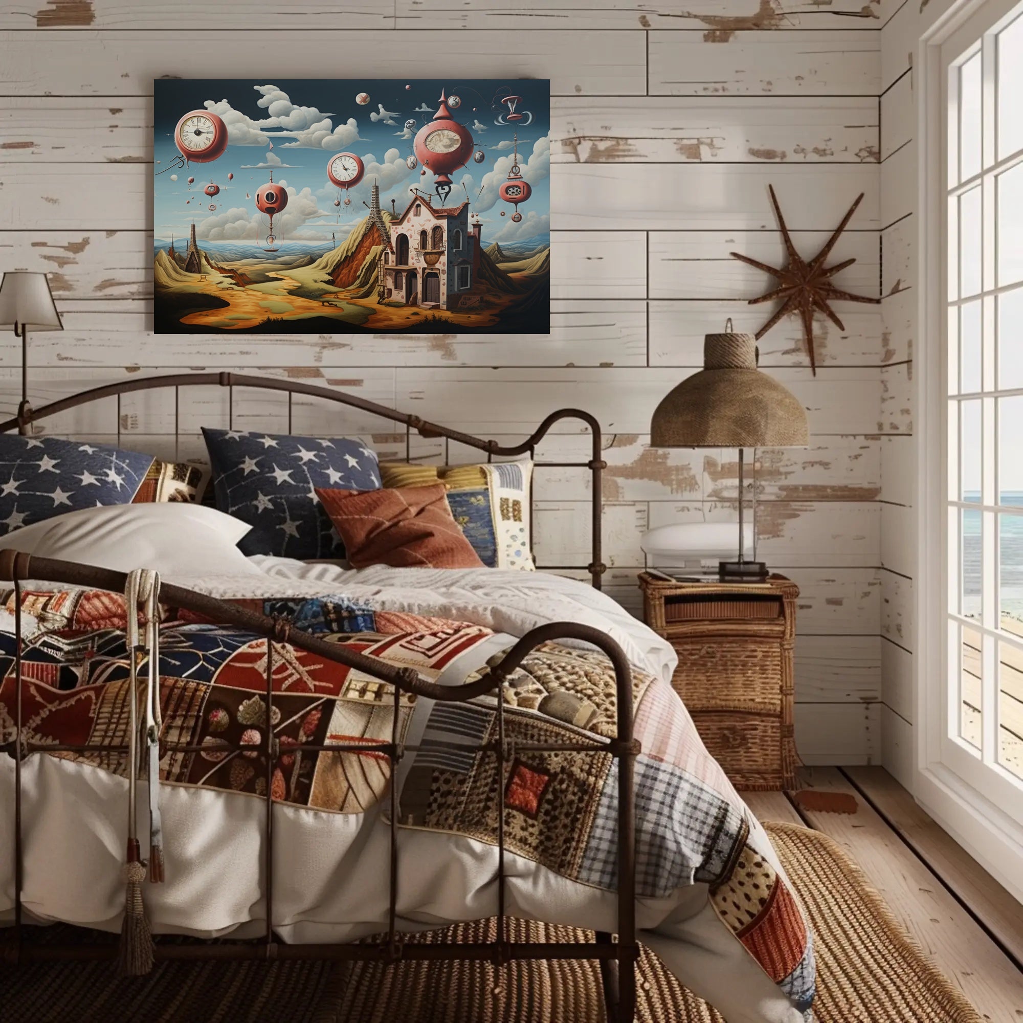 Surreal Dreamscape with Floating Clocks Fantasy Poster
