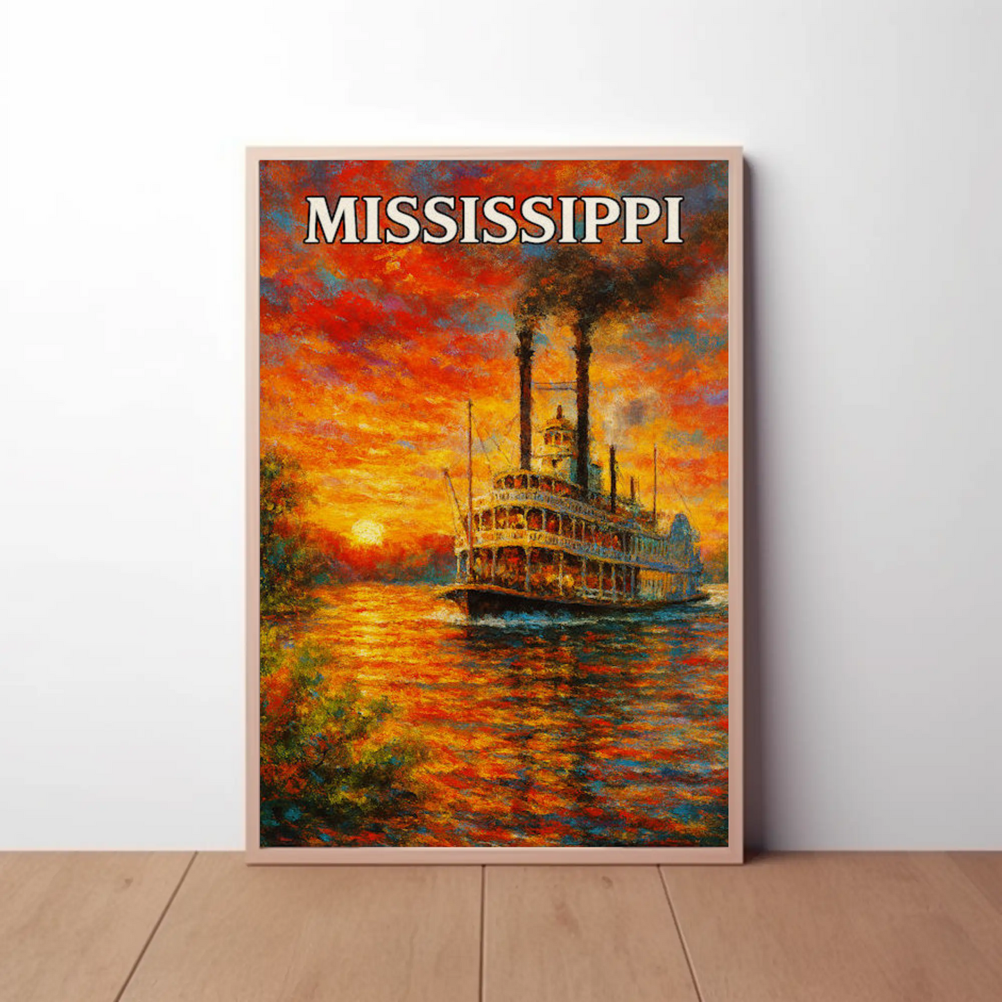 Mississippi Steamboat Sunset Impressionist River Art Poster