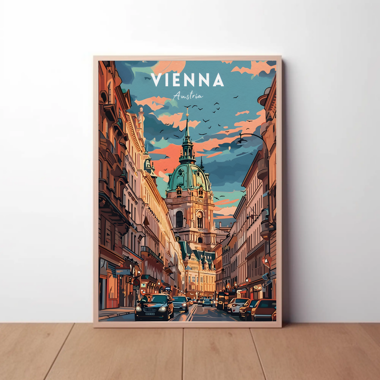 Vienna Cathedral Sunset Travel Poster