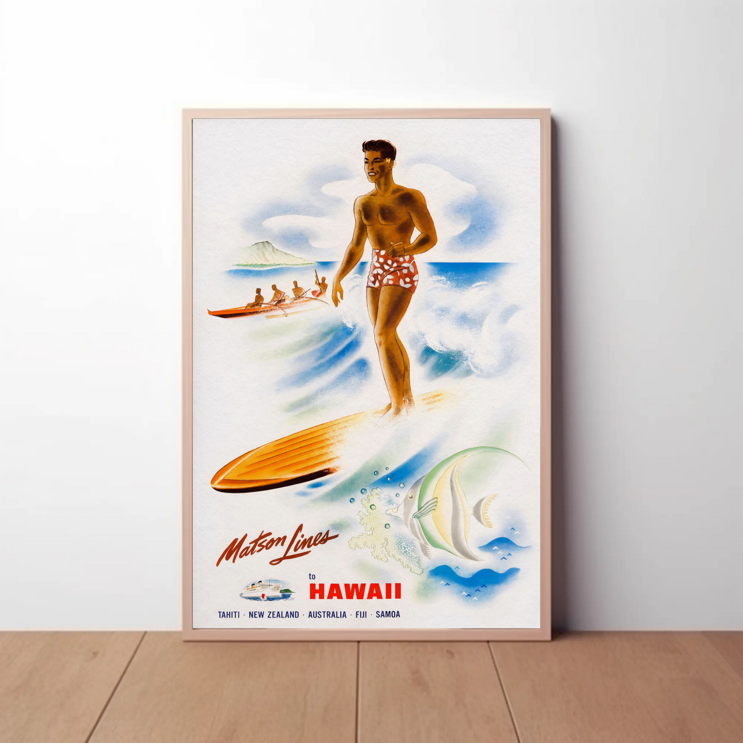 Hawaii Surfer Matson Lines Tropical Travel Poster