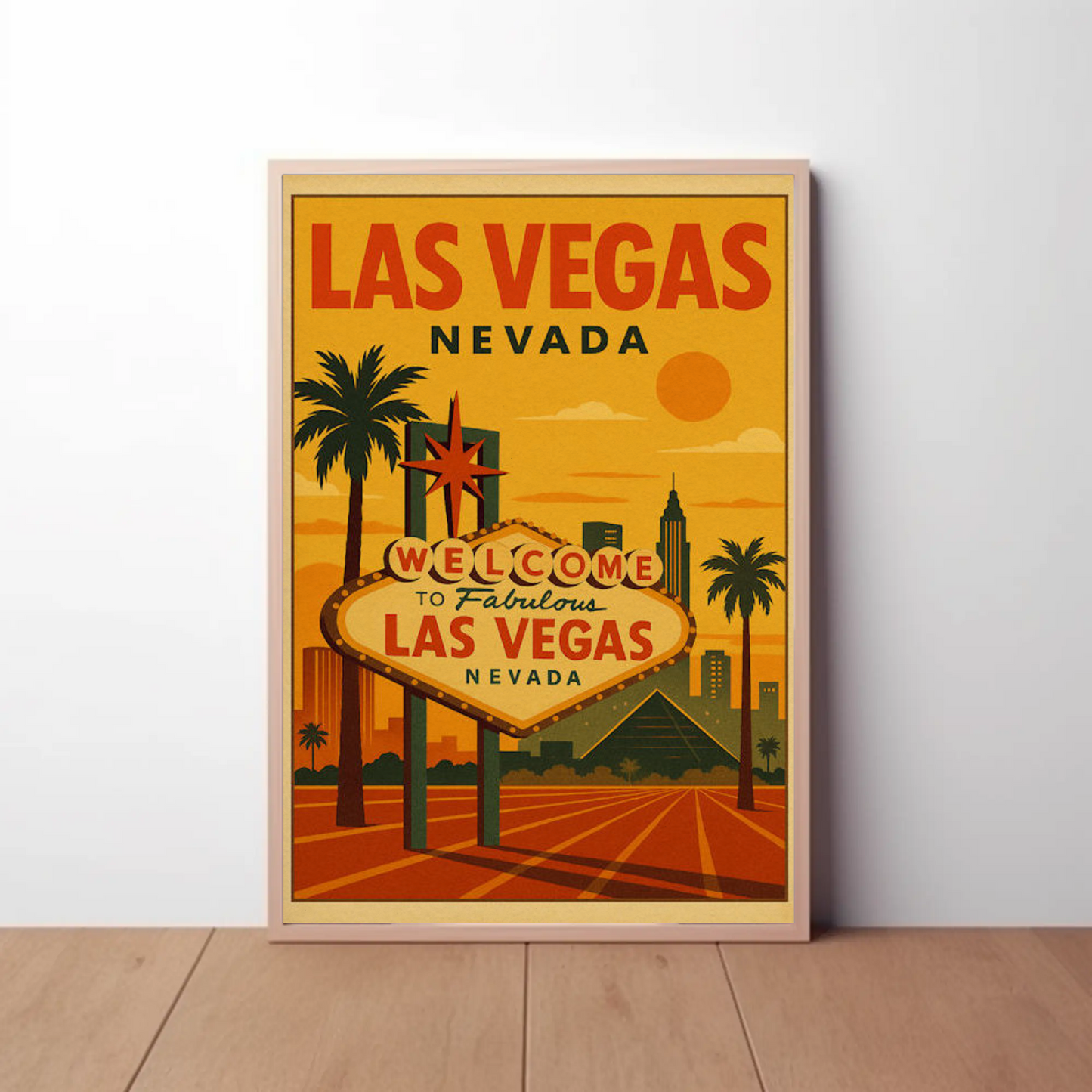 Sunset Las Vegas Nevada Welcome Sign Retro Poster