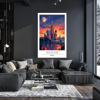 Moscow Nightscape Illustration: Enchanting Urban Cityscape Poster