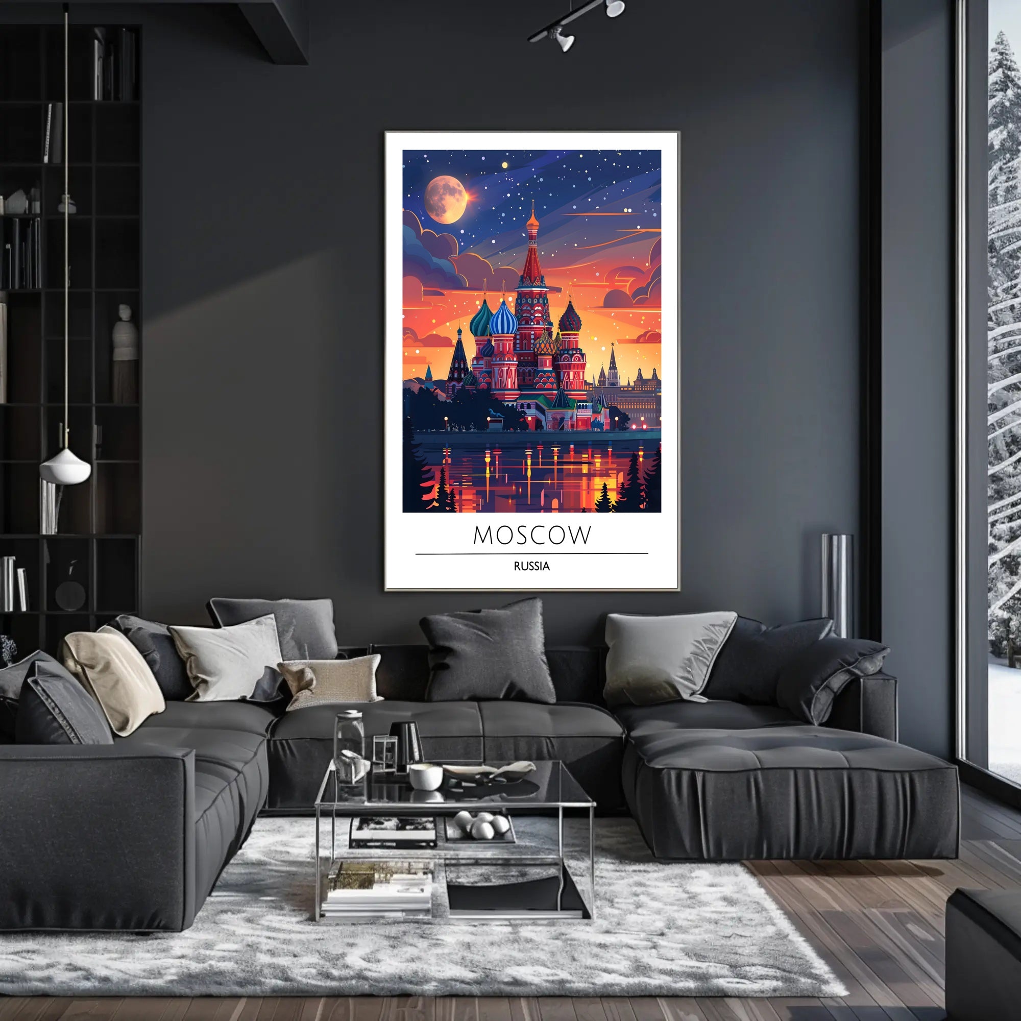 Moscow Nightscape Illustration: Enchanting Urban Cityscape Poster