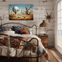 Surreal Desertscape with Abstract Alien Figure Artistic Poster