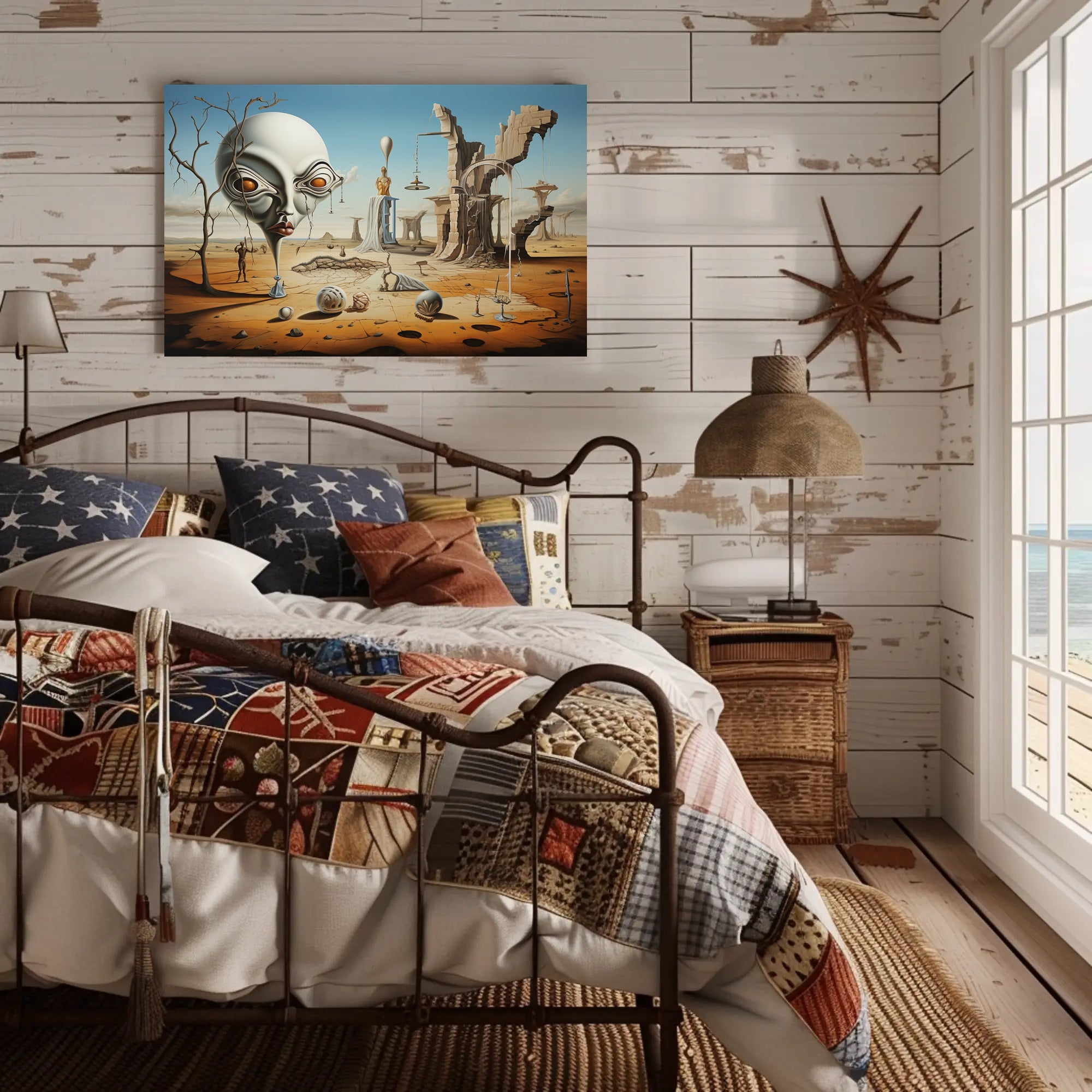 Surreal Desertscape with Abstract Alien Figure Artistic Poster