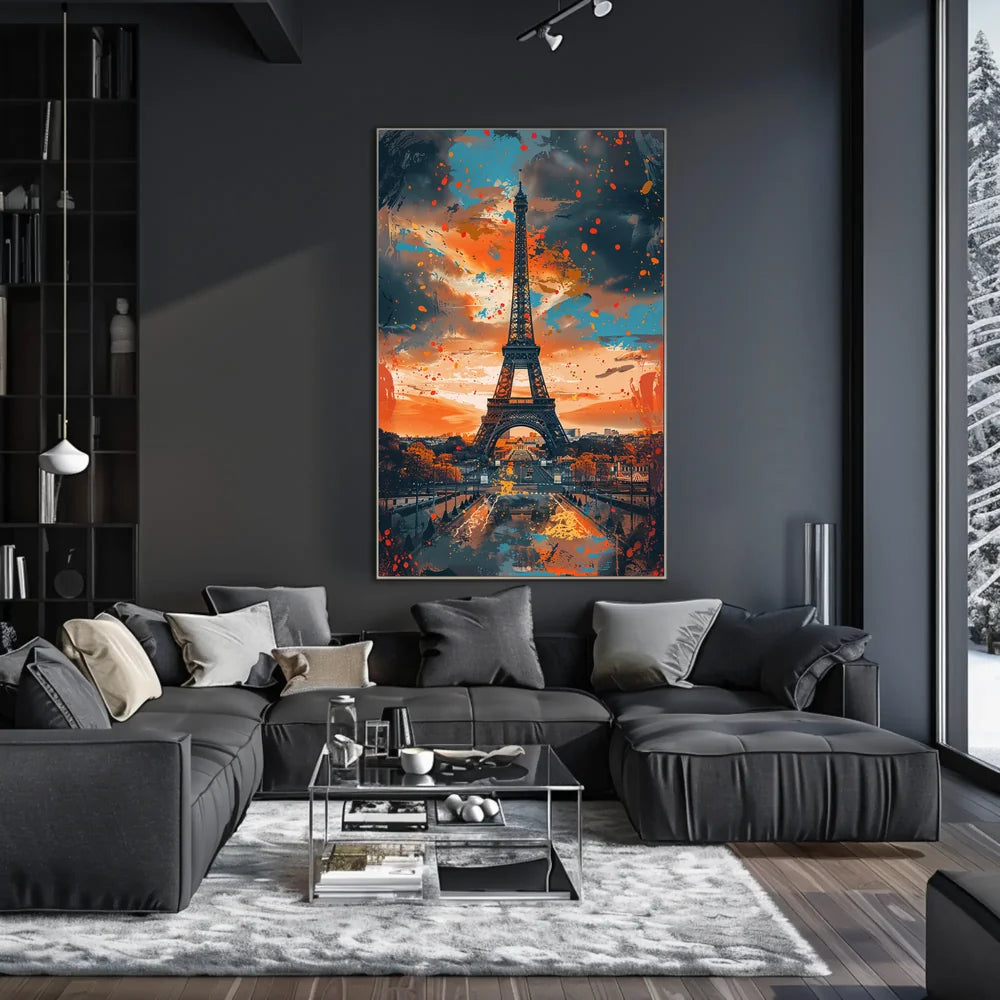 Eiffel Tower Abstract Art Poster: Vibrant Paris Scene