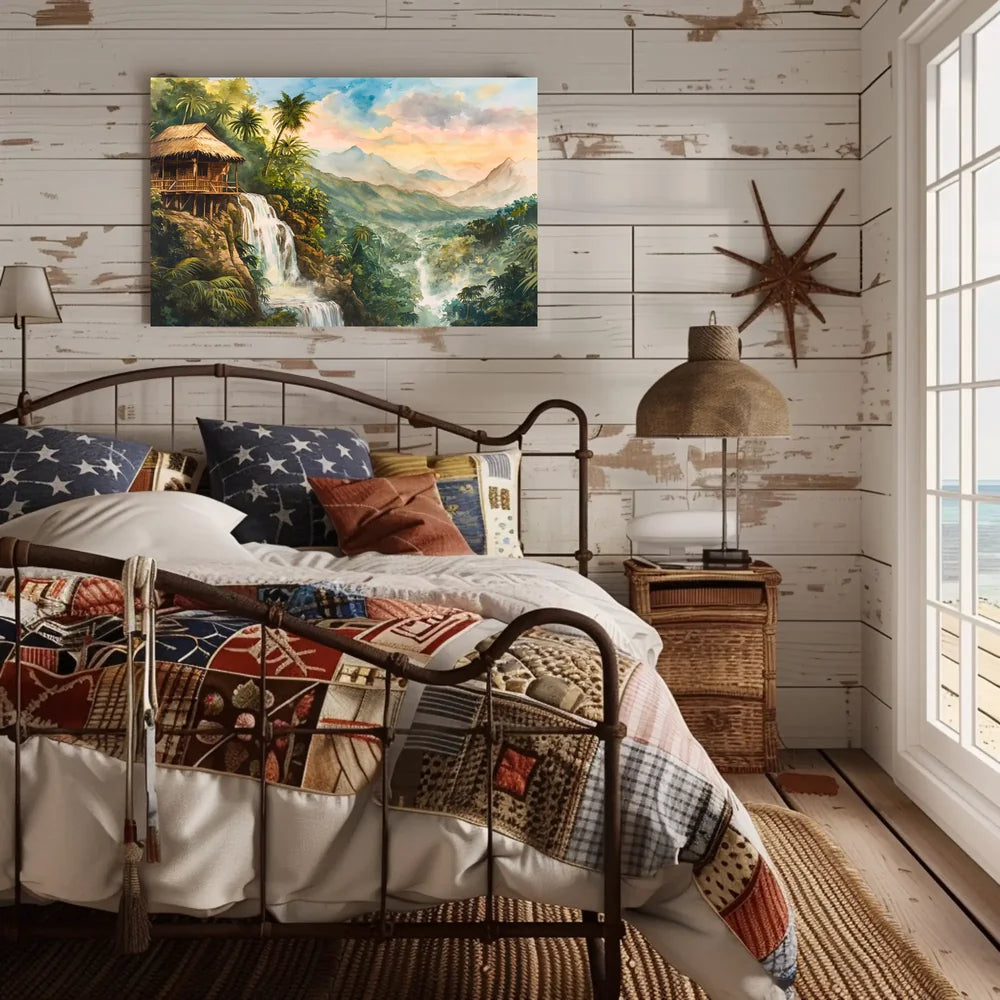 Serene Jungle Waterfall Escape Art Poster