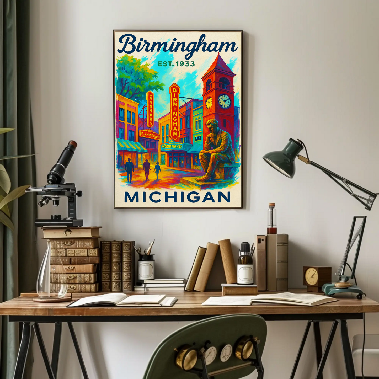 Birmingham Michigan Est. 1933 Wall Art Vintage Travel Poster