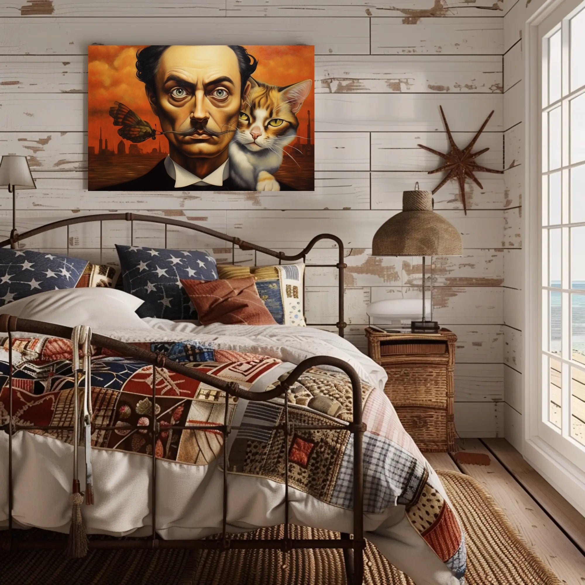 Surreal Urban Portrait with Man and Cat – Artistic Poster