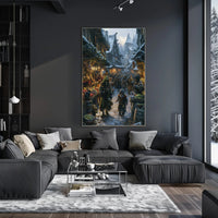 Medieval Snow Village Market Scene Fantasy or Mythology Poster PosterGoat