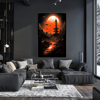 Futuristic Cityscape Under a Red Moon Poster