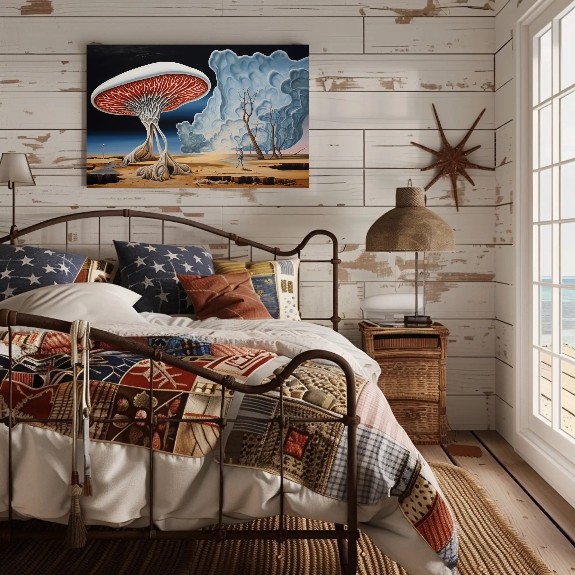 Surreal Landscape with Skeletal Wanderer Fantasy Poster