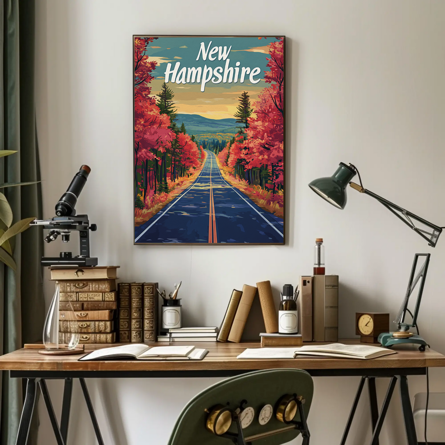 New Hampshire Autumn Road Vintage Poster
