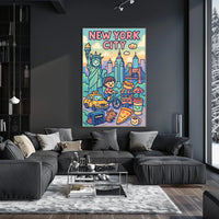New York City Whimsical Cartoon Poster Modern Wall Art