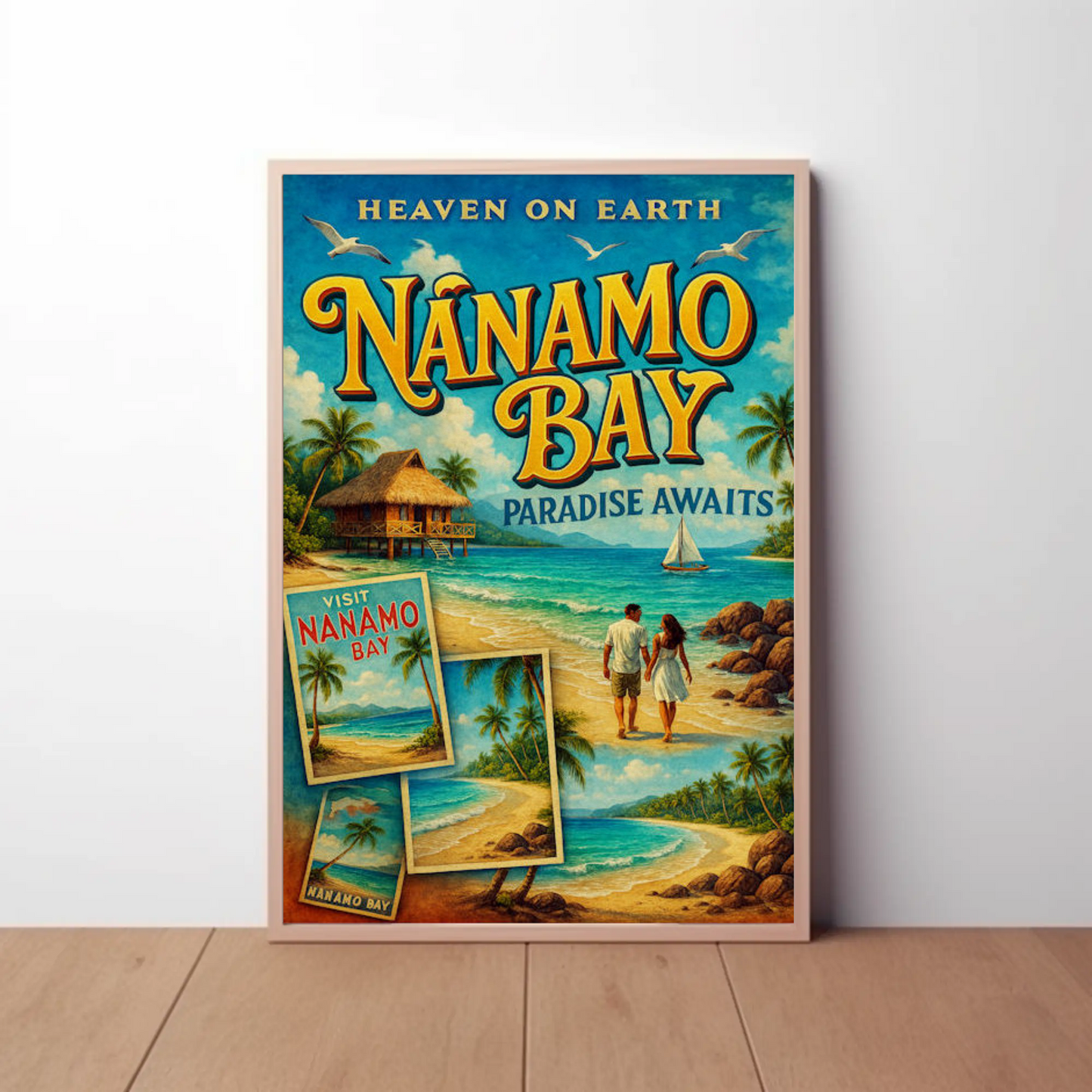Nanamo Bay Couple Walking Beach Sunset Travel Poster