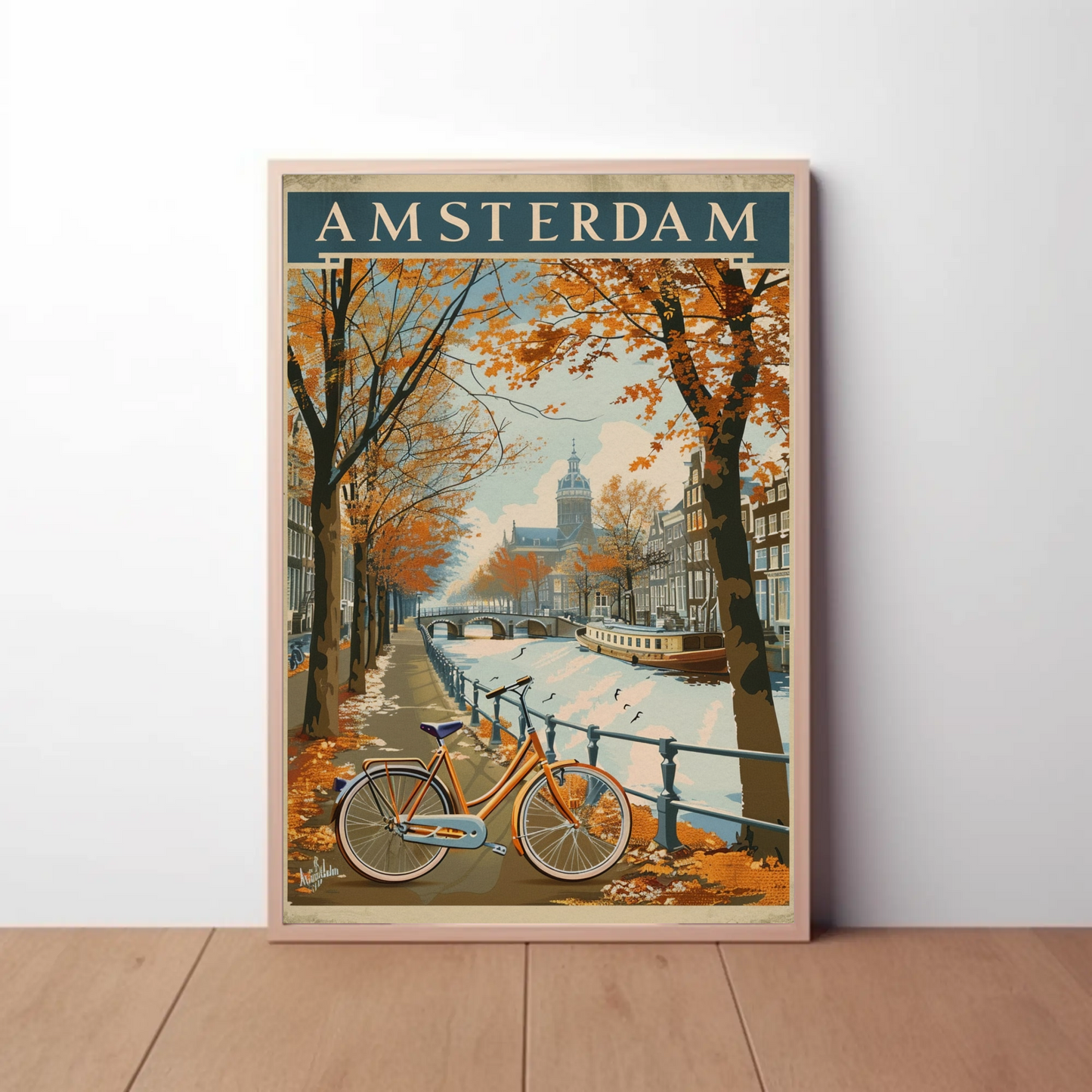 Amsterdam Autumn Canal Ride Travel Poster