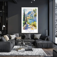 Kefalonia Coastal Village Watercolor Travel Poster PosterGoat