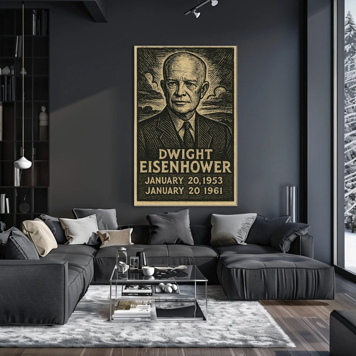 Dwight Eisenhower Vintage Linocut Portrait Poster