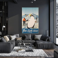 Winter Sports Fun Poster with Playful Penguin: Travel Poster PosterGoat