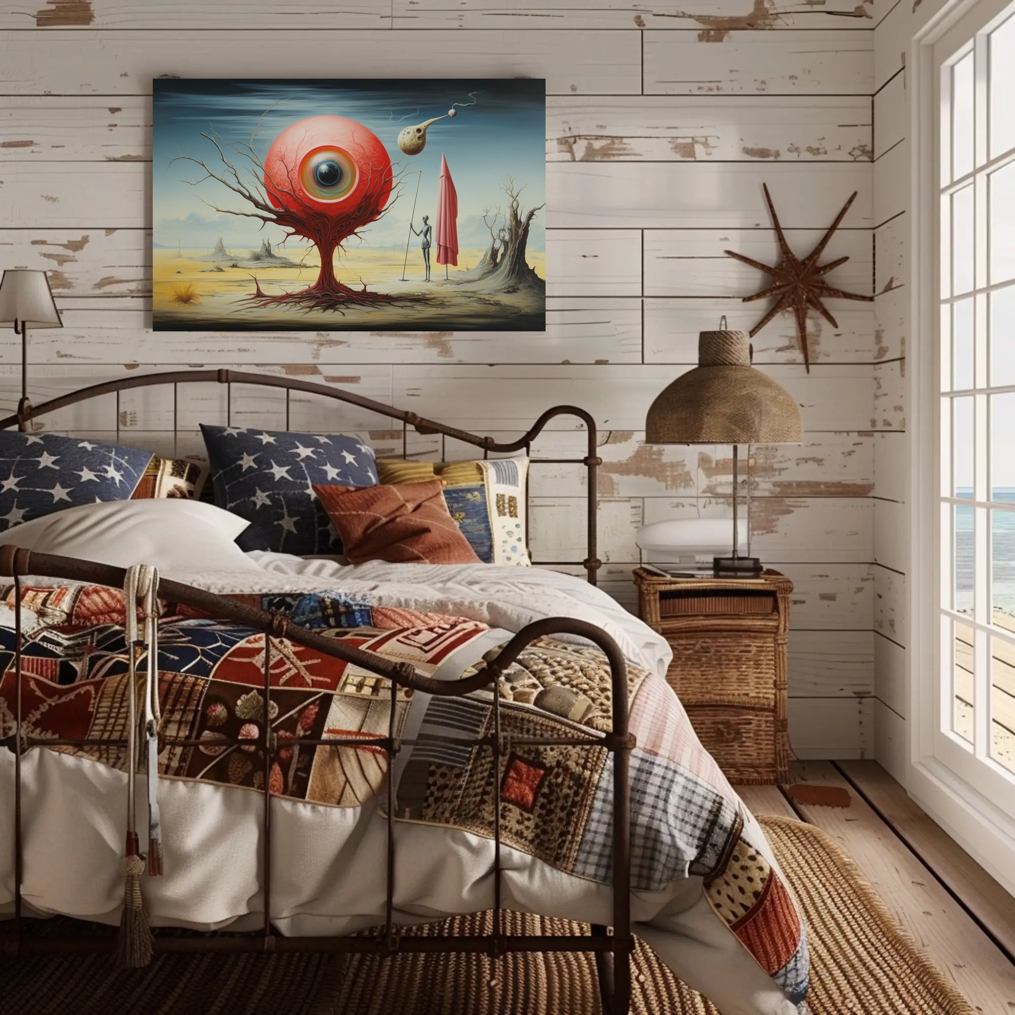 Red Sphere Desert Imagination: Futuristic Sci-Fi Poster