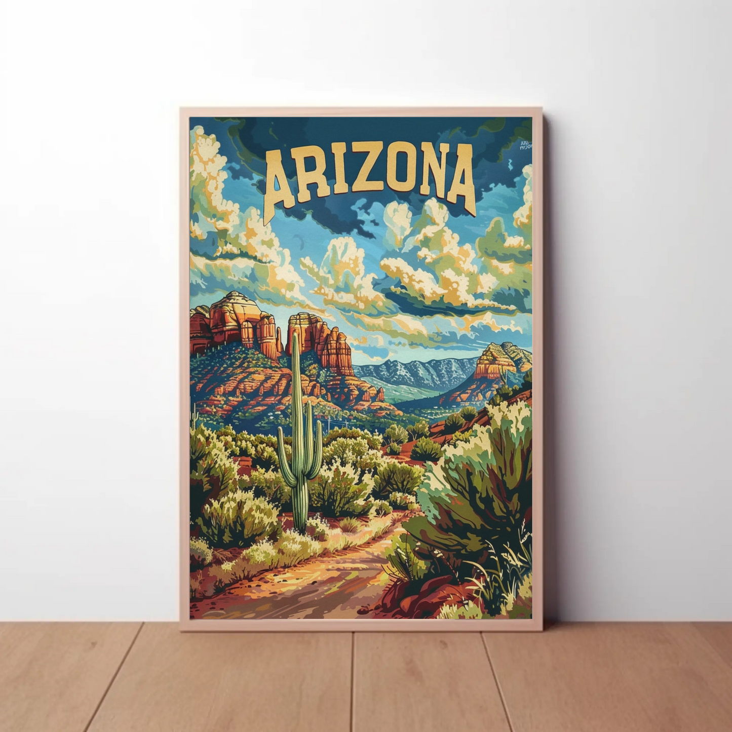 Arizona Red Rocks Cactus Desert Travel Poster