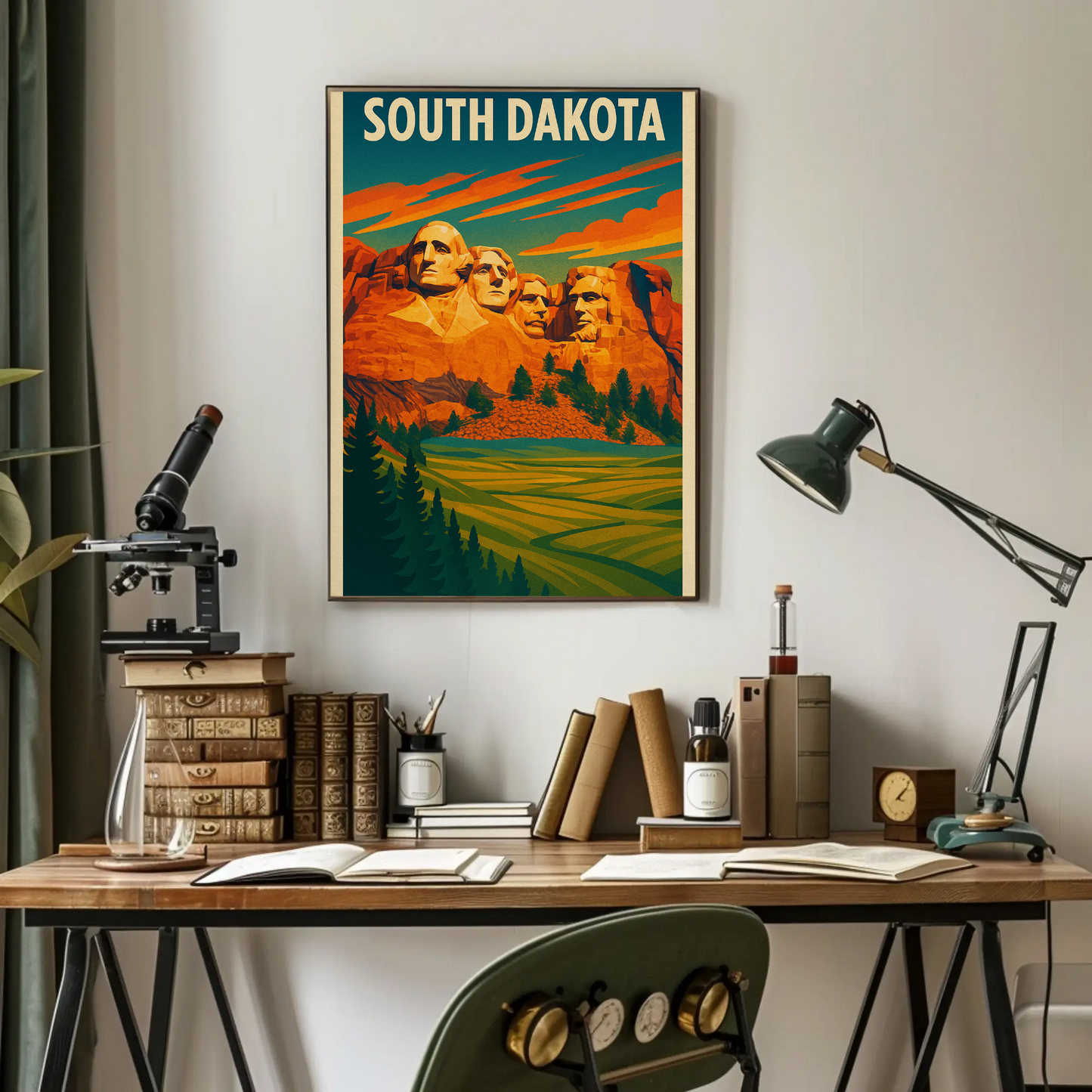 Mount Rushmore Sunset Field South Dakota Vintage Travel Poster