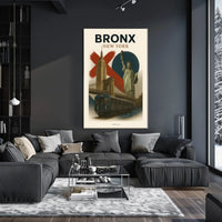 New York City Bronx Cityscape Poster Vintage Wall Art